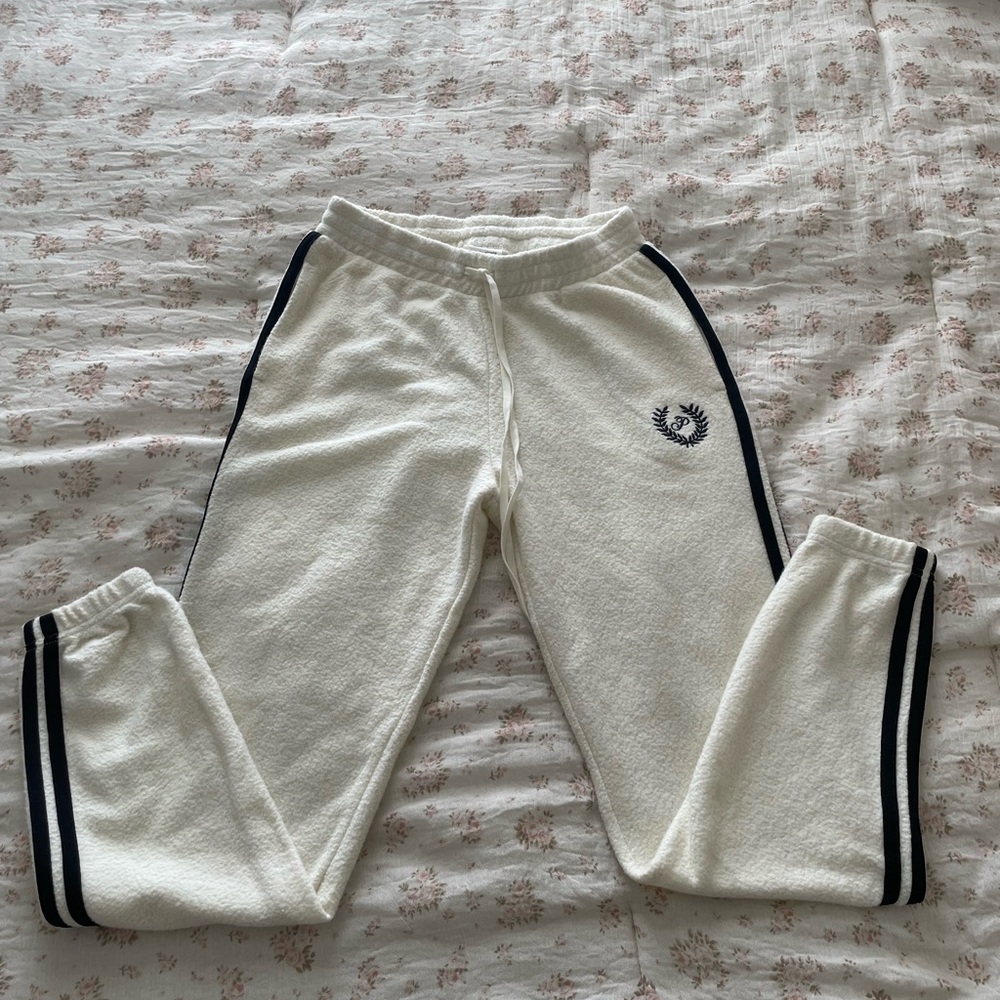 White Sweatpants with Black Stripes